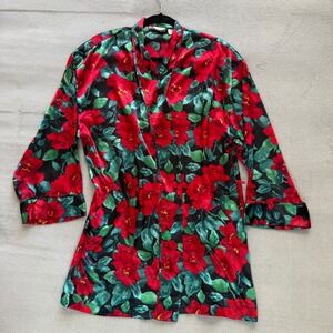 Vintage Womens Victorias Secret Floral Satin Robe Kimono OS 90s Gold Label Retro